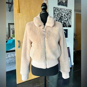 IRIS Cropped Teddy Jacket in tan size large